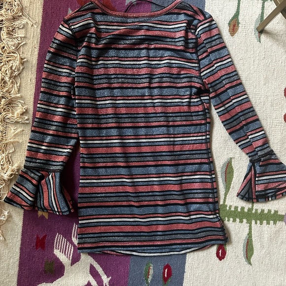 Free People Sparkly metallic shimmer boat Neck quarter flared sleeve M - Picture 5 of 5